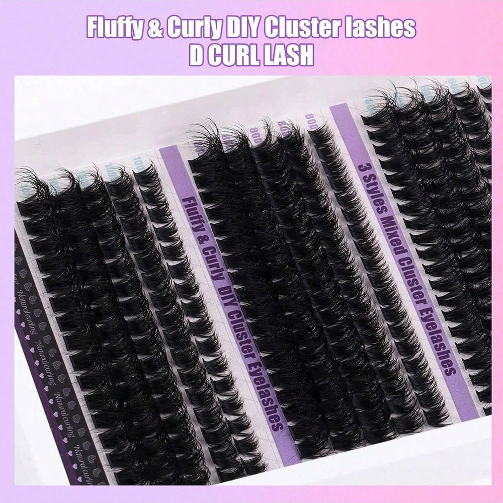 300-Cluster D-Shaped False Eyelash Tool Set Including Adhesive Tool Set And Eyelash Tweezers Extended In Sections