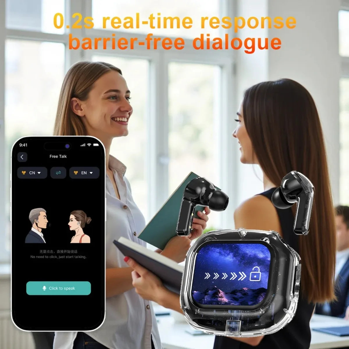 Wireless Bluetooth Headphones,144 Language Real Time Translation Earphones for Business,with Smart Touch Screen HiFi TWS Headset