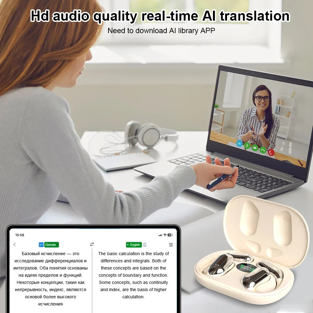 Wireless Bluetooth Translation Headphones 140 Languages Instant Translator Earbuds Headphones Smart Voice Real Time for Travel