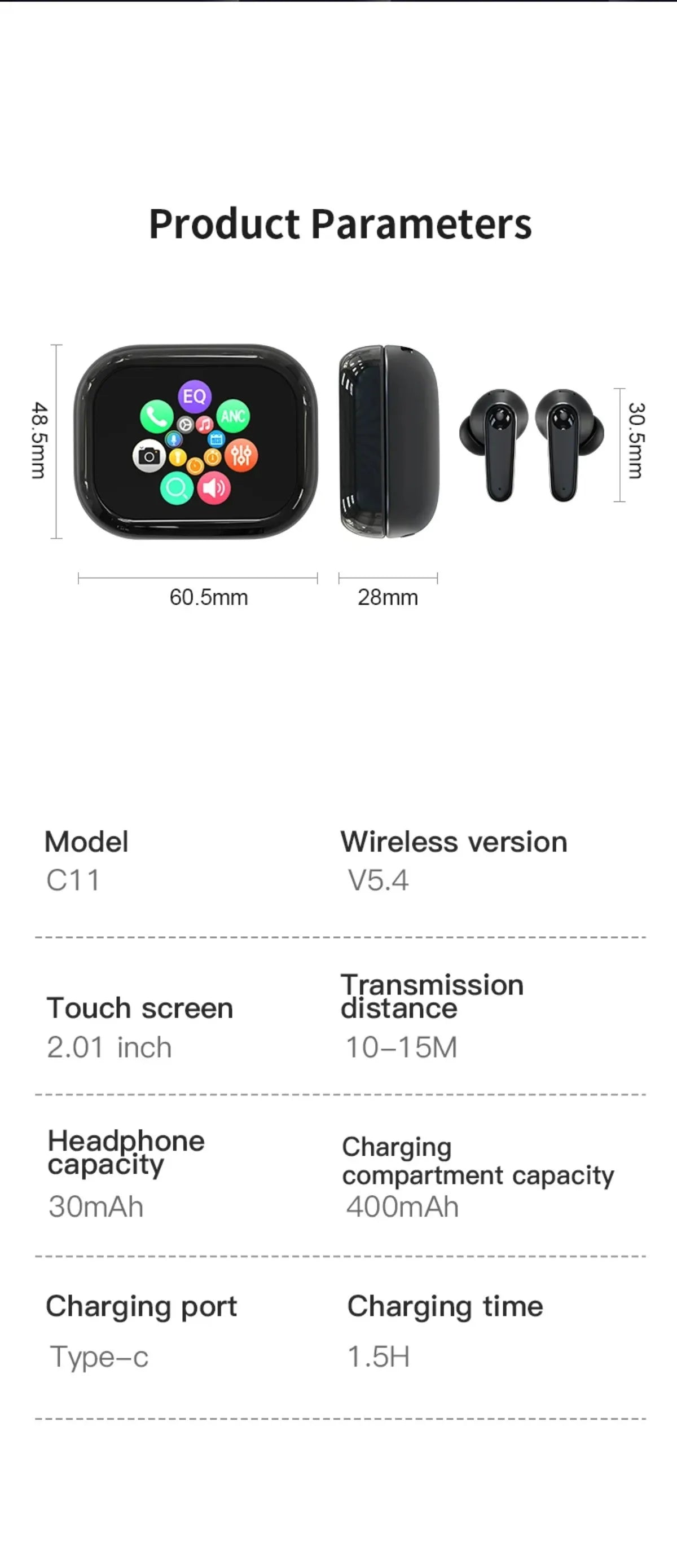 LED Display Smart Touch Control Headphones Language Translator Bluetooth Wireless Earphone Noise Cancelling Music Sports Earbuds
