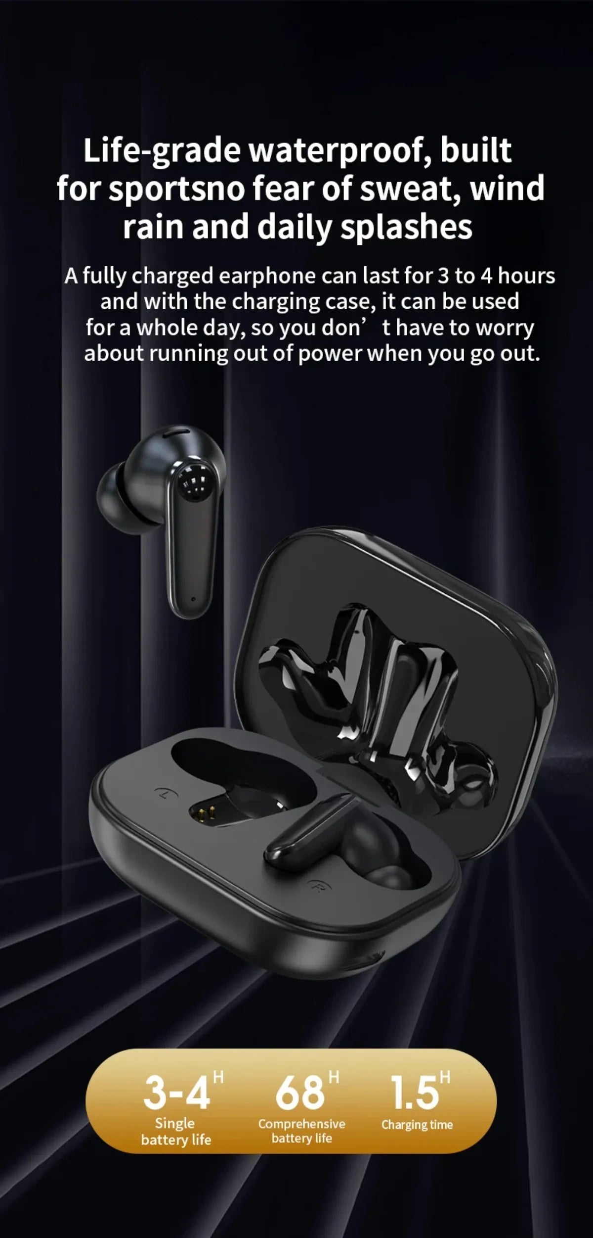 LED Display Smart Touch Control Headphones Language Translator Bluetooth Wireless Earphone Noise Cancelling Music Sports Earbuds